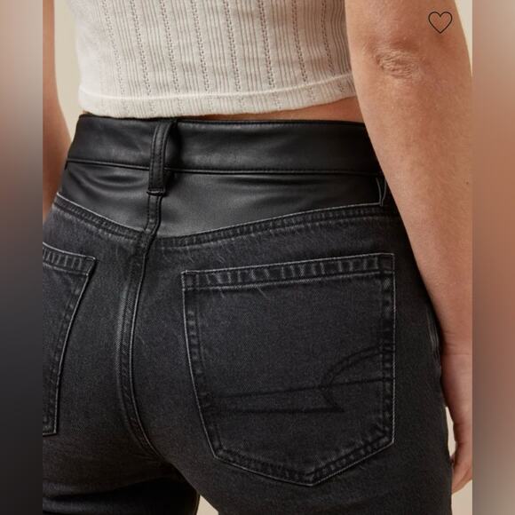 AE Stretch Super High-Rise Vegan Leather Waist Ankle Straight Jean Black Size 4R - Picture 5 of 15